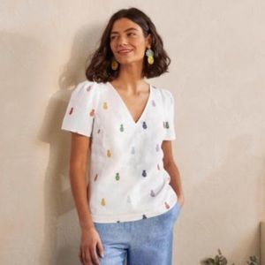 Boden pineapple linen V-neck top, 12